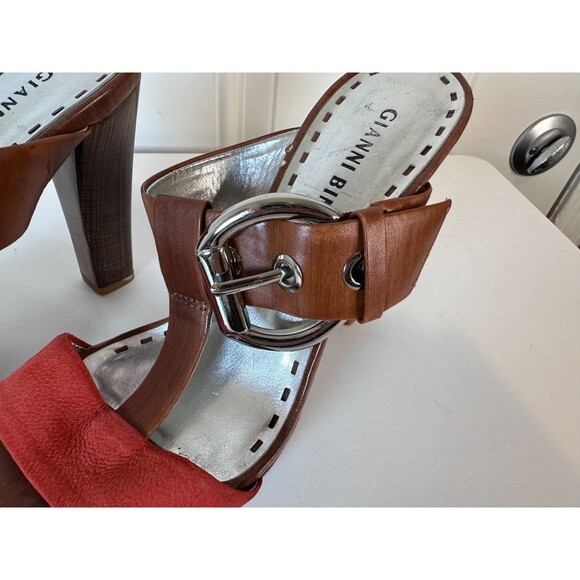 Gianni Bini T-Strap Leather Mules Heels Orange & Brown US 8M - Picture 7 of 10